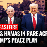 Donald Trump and Benjamin Netanyahu stand together as Gaza ceasefire is announced under Trump’s peace plan — a rare agreement between Israel and Hamas