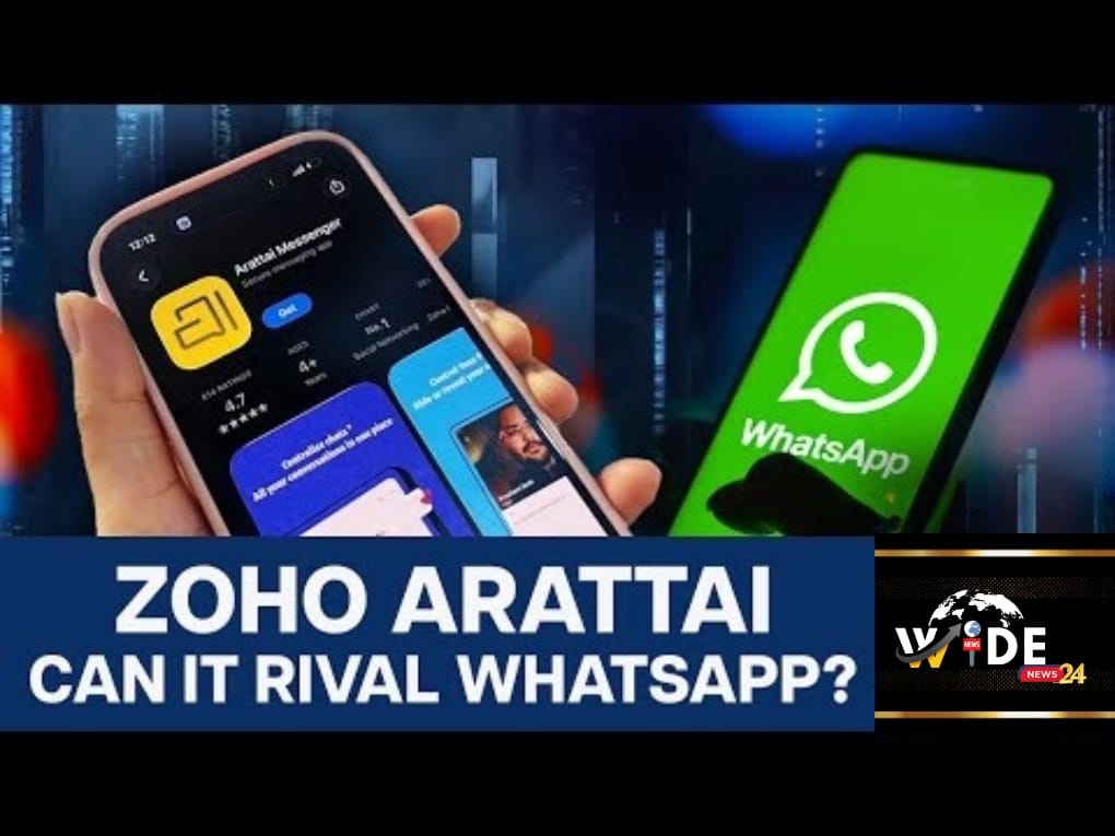 Zoho Arattai messaging app interface on a smartphone with Indian flag colors, symbolizing India's push for digital sovereignty and a WhatsApp alternative