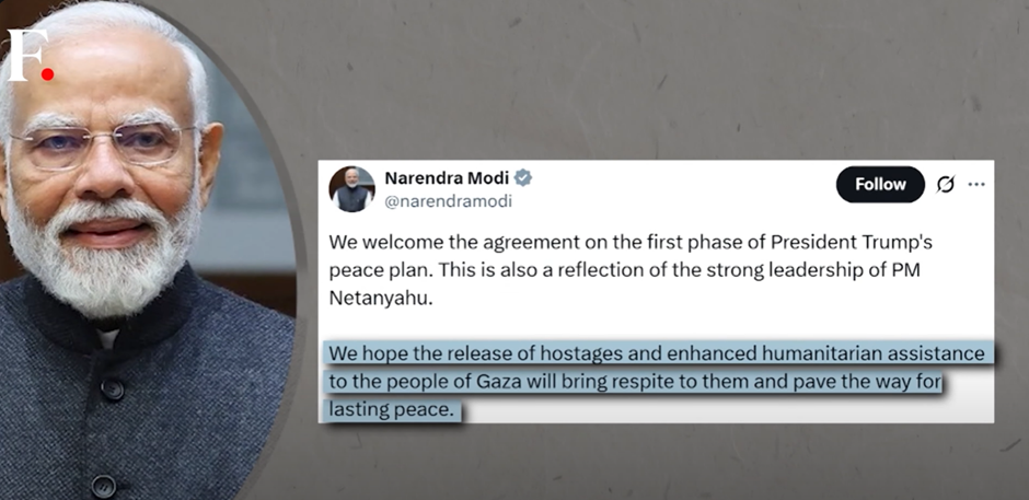 Narendra Modi’s tweet welcoming Israel-Hamas ceasefire deal — calls for humanitarian aid and lasting peace in Gaza